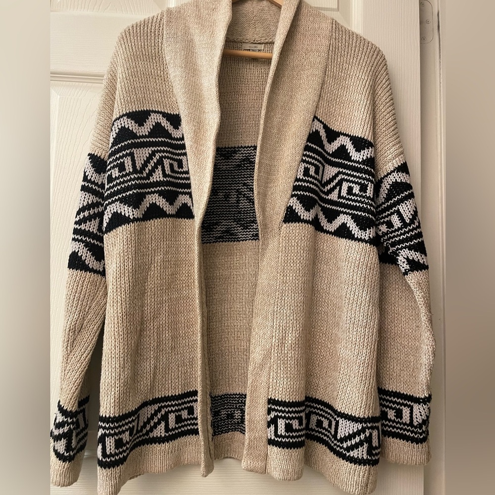 ECOTE Cotton Aztec Navajo Cardigan Sweater Natural Tan/Black NWOT